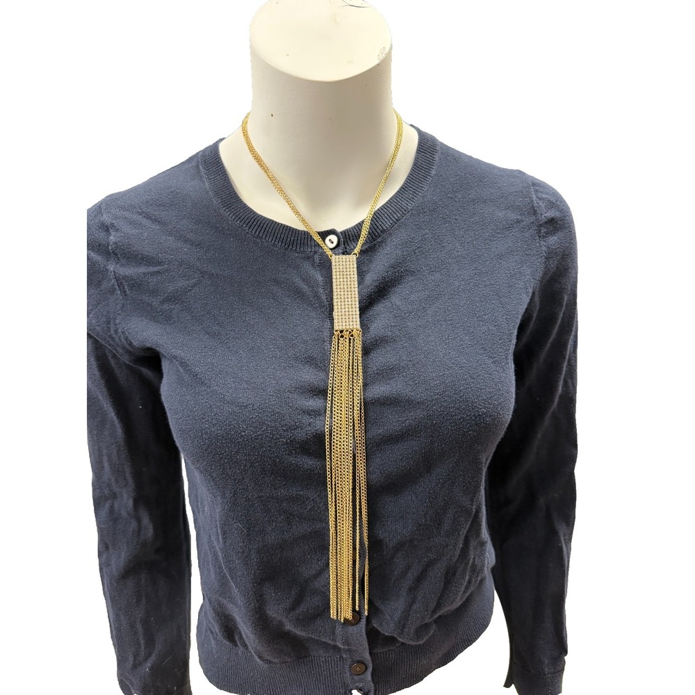 Goldtone Tassel Rhinestone and Chain Necklace‎